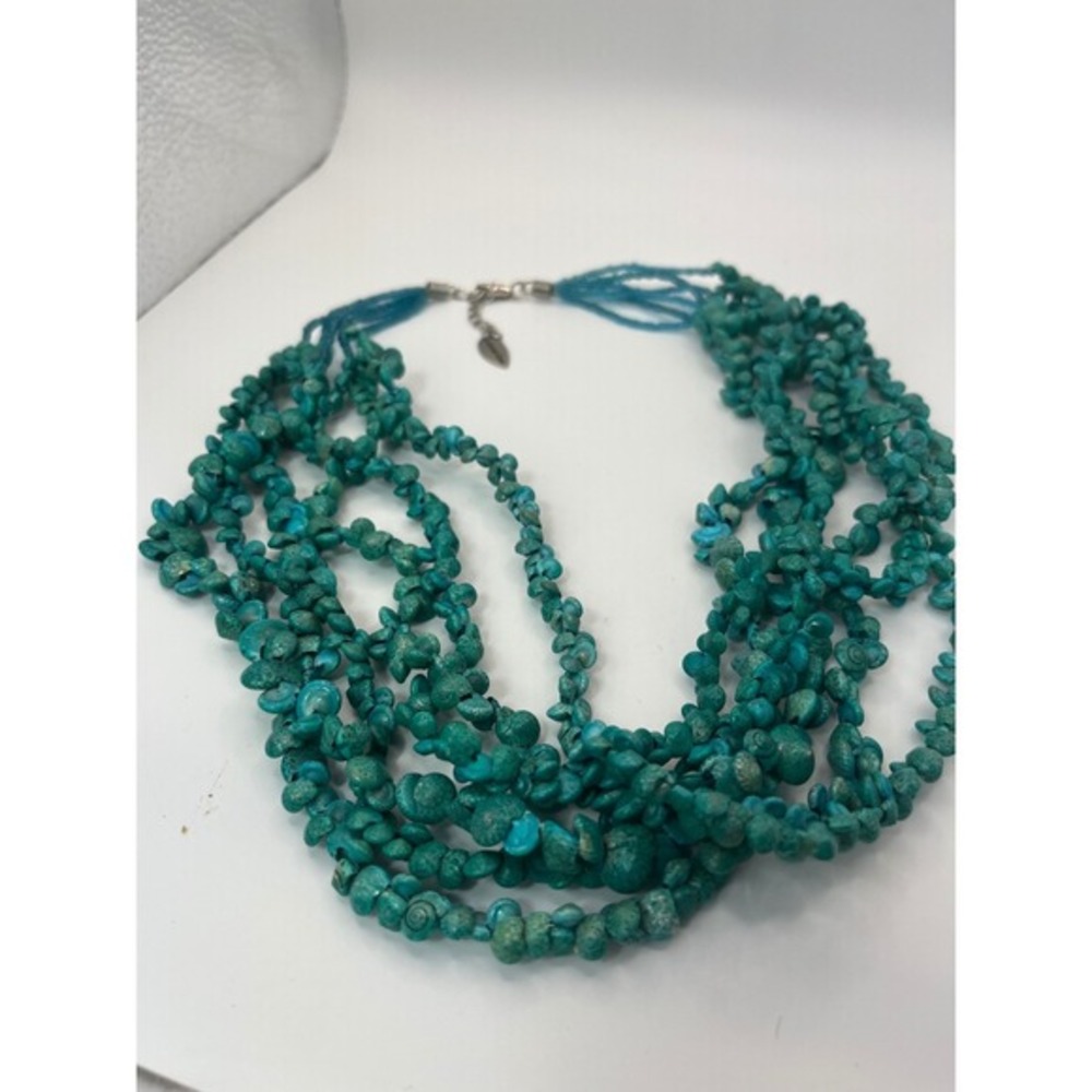 Coldwater Creek Necklace Turquoise Color Multi Strand Nugget Beaded Boho Stateme